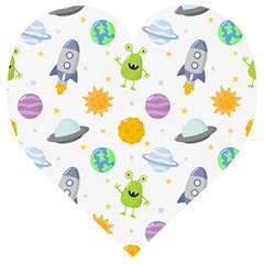 Seamless Pattern Cartoon Space Planets Isolated White Background Wooden Puzzle Heart by Hannah976