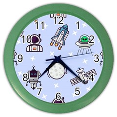 Seamless Pattern With Space Theme Color Wall Clock