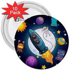 Spaceship Astronaut Space 3  Buttons (10 Pack) 