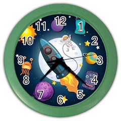 Spaceship Astronaut Space Color Wall Clock