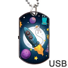 Spaceship Astronaut Space Dog Tag Usb Flash (two Sides) by Hannah976