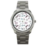 Music Themed Doodle Seamless Background Sport Metal Watch Front
