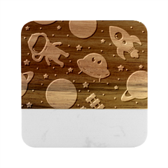 Space Seamless Pattern Illustration Marble Wood Coaster (square)