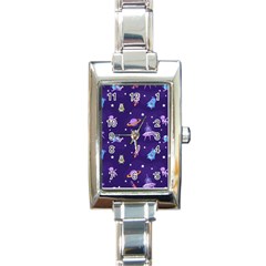 Space Seamless Pattern Rectangle Italian Charm Watch