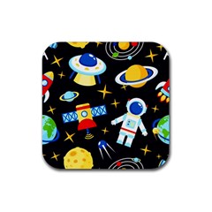 Space Seamless Pattern Cartoon Art Rubber Coaster (square)