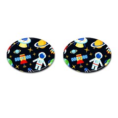 Space Seamless Pattern Cartoon Art Cufflinks (oval)