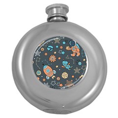 Space Seamless Pattern Art Round Hip Flask (5 Oz)