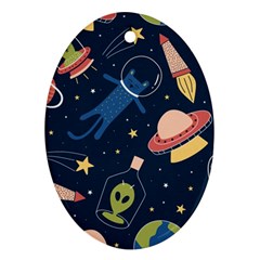 Seamless Pattern With Funny Aliens Cat Galaxy Ornament (oval)