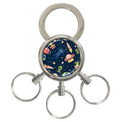 Seamless Pattern With Funny Aliens Cat Galaxy 3-ring Key Chain by Hannah976