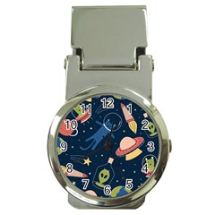 Seamless Pattern With Funny Aliens Cat Galaxy Money Clip Watches by Hannah976