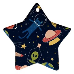 Seamless Pattern With Funny Aliens Cat Galaxy Star Ornament (two Sides)