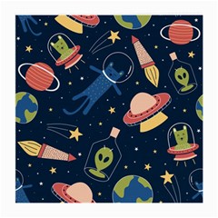 Seamless Pattern With Funny Aliens Cat Galaxy Medium Glasses Cloth