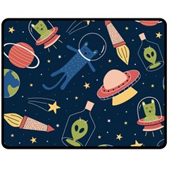 Seamless Pattern With Funny Aliens Cat Galaxy Fleece Blanket (medium) by Hannah976