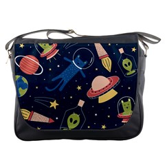Seamless Pattern With Funny Aliens Cat Galaxy Messenger Bag by Hannah976