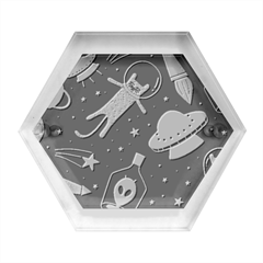 Seamless Pattern With Funny Aliens Cat Galaxy Hexagon Wood Jewelry Box by Hannah976