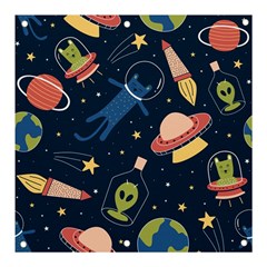 Seamless Pattern With Funny Aliens Cat Galaxy Banner And Sign 3  X 3  by Hannah976