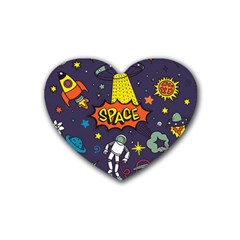 Vector Flat Space Design Background Rubber Heart Coaster (4 Pack)