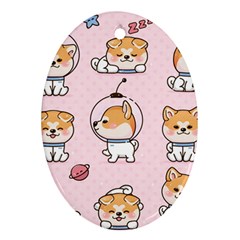 Set Kawaii Smile Japanese Dog Akita Inu Cartoon Ornament (oval)