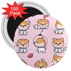 Set Kawaii Smile Japanese Dog Akita Inu Cartoon 3  Magnets (100 Pack)