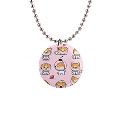 Set Kawaii Smile Japanese Dog Akita Inu Cartoon 1  Button Necklace