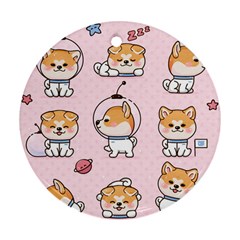 Set Kawaii Smile Japanese Dog Akita Inu Cartoon Round Ornament (two Sides)