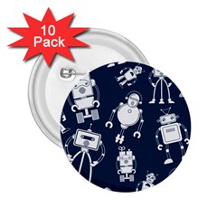 White Robot Blue Seamless Pattern 2 25  Buttons (10 Pack) 