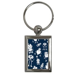 White Robot Blue Seamless Pattern Key Chain (rectangle)