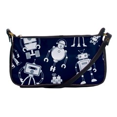 White Robot Blue Seamless Pattern Shoulder Clutch Bag by Hannah976