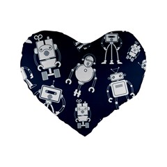 White Robot Blue Seamless Pattern Standard 16  Premium Heart Shape Cushions by Hannah976