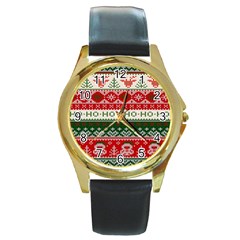 Ugly Sweater Merry Christmas  Round Gold Metal Watch