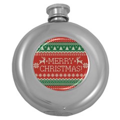 Merry Christmas  Pattern Round Hip Flask (5 Oz) by artworkshop