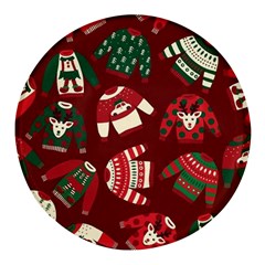 Ugly Sweater Wrapping Paper Round Glass Fridge Magnet (4 Pack) by artworkshop