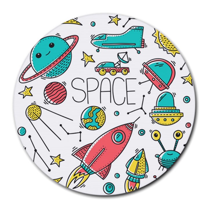 Space Cosmos Seamless Pattern Seamless Pattern Doodle Style Round Mousepad