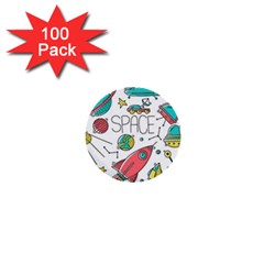 Space Cosmos Seamless Pattern Seamless Pattern Doodle Style 1  Mini Buttons (100 Pack) 