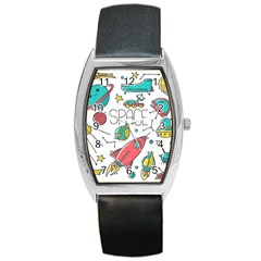 Space Cosmos Seamless Pattern Seamless Pattern Doodle Style Barrel Style Metal Watch