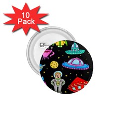 Seamless Pattern With Space Objects Ufo Rockets Aliens Hand Drawn Elements Space 1.75  Buttons (10 pack)