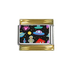 Seamless Pattern With Space Objects Ufo Rockets Aliens Hand Drawn Elements Space Gold Trim Italian Charm (9mm)