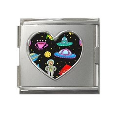 Seamless Pattern With Space Objects Ufo Rockets Aliens Hand Drawn Elements Space Mega Link Heart Italian Charm (18mm)