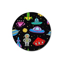 Seamless Pattern With Space Objects Ufo Rockets Aliens Hand Drawn Elements Space Rubber Coaster (Round)