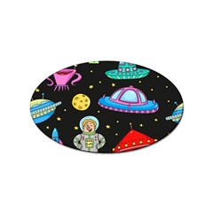 Seamless Pattern With Space Objects Ufo Rockets Aliens Hand Drawn Elements Space Sticker Oval (100 pack)