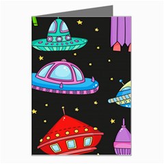 Seamless Pattern With Space Objects Ufo Rockets Aliens Hand Drawn Elements Space Greeting Card