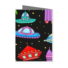 Seamless Pattern With Space Objects Ufo Rockets Aliens Hand Drawn Elements Space Mini Greeting Cards (Pkg of 8)