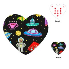 Seamless Pattern With Space Objects Ufo Rockets Aliens Hand Drawn Elements Space Playing Cards Single Design (Heart)