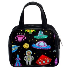 Seamless Pattern With Space Objects Ufo Rockets Aliens Hand Drawn Elements Space Classic Handbag (Two Sides)