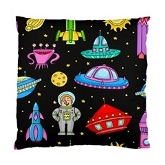 Seamless Pattern With Space Objects Ufo Rockets Aliens Hand Drawn Elements Space Standard Cushion Case (One Side)