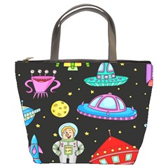 Seamless Pattern With Space Objects Ufo Rockets Aliens Hand Drawn Elements Space Bucket Bag by Hannah976