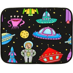 Seamless Pattern With Space Objects Ufo Rockets Aliens Hand Drawn Elements Space Two Sides Fleece Blanket (Mini)