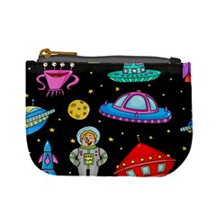 Seamless Pattern With Space Objects Ufo Rockets Aliens Hand Drawn Elements Space Mini Coin Purse