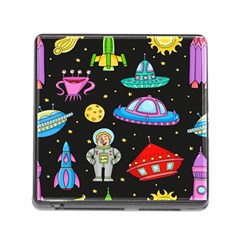 Seamless Pattern With Space Objects Ufo Rockets Aliens Hand Drawn Elements Space Memory Card Reader (Square 5 Slot)