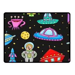 Seamless Pattern With Space Objects Ufo Rockets Aliens Hand Drawn Elements Space Fleece Blanket (Small)